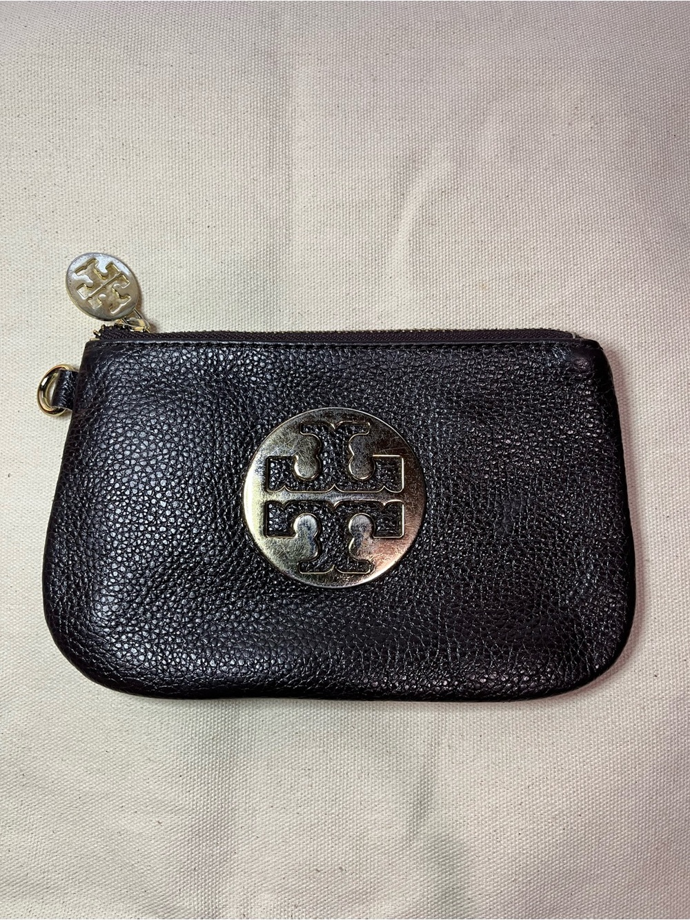 Tory Burch Amanda Black Pebbled Leather Zip Pouch
